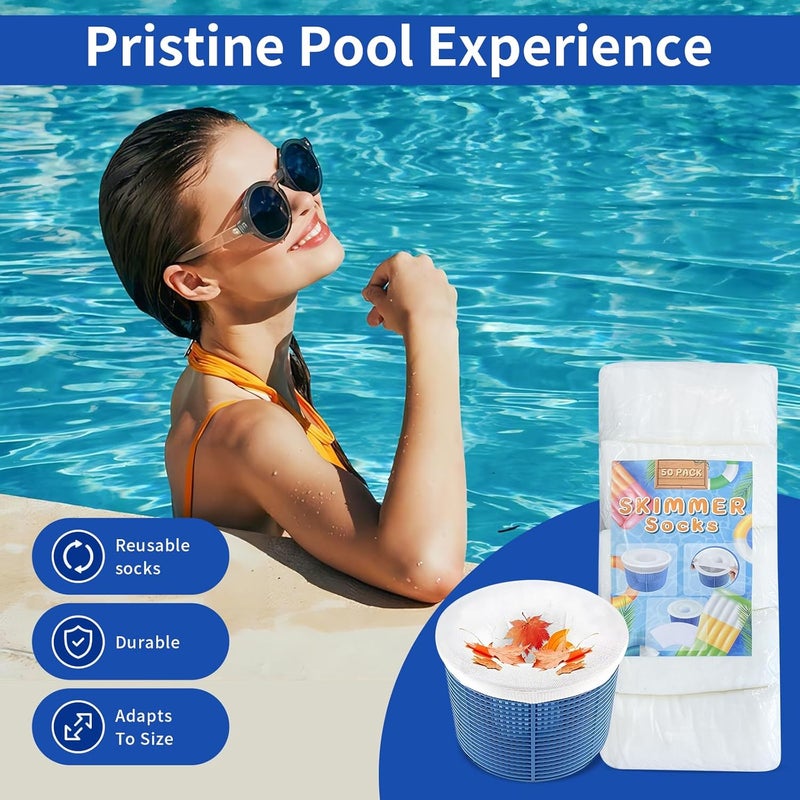 Bellar 100PCS Pool Skimmer Socks for Skimmer Basket Ultra Fine Mesh Screen Socks for Inground and Above Ground Pool Filter Socks for Pool Skimmer Turbo Dog Hair Catcher for Pool Skim-aound (100, White - Image 5